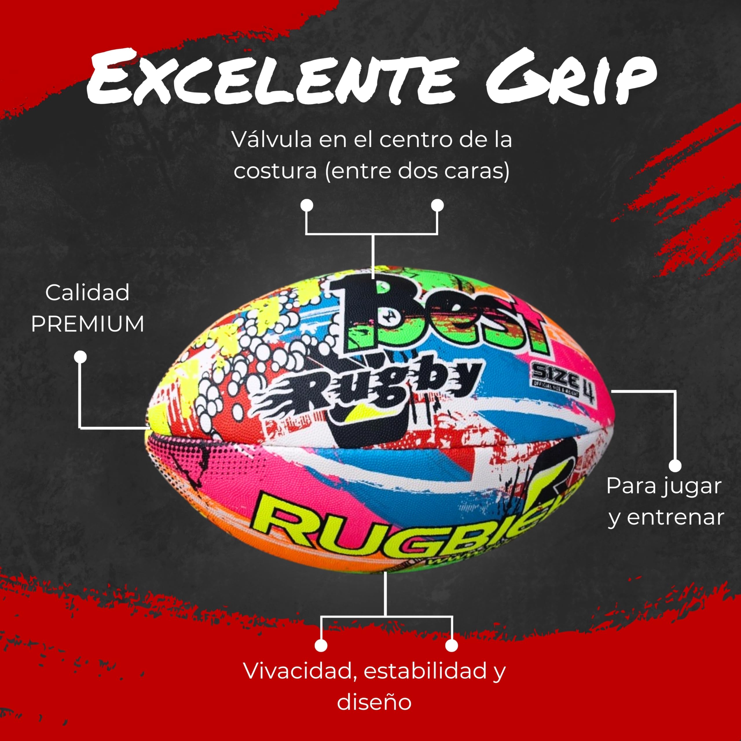 Pallone da Rugby per Bambini e Bambine T3 – Pallone per Scuola - Iniziazione e Allenamento - Design Esclusivo - Modello Best Rugby