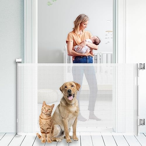 Miniatura 10 de Puerta retráctil mejorada para bebés para escaleras, 33 pulgadas de alto se expande 55 pulgadas de ancho, solución de seguridad ideal para perros,