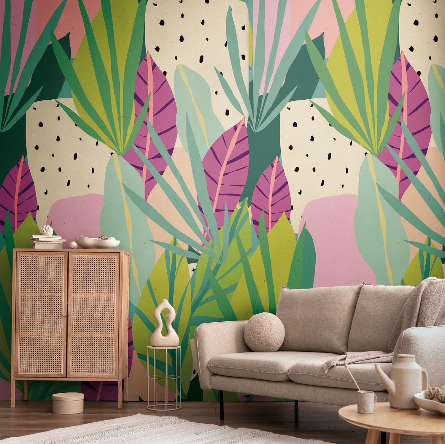 Livingwalls Anna D'Andrea 782081 Photo Wallpaper Floral 1.59 m x 2.80 m Green Pink Purple Wallpaper Leaves