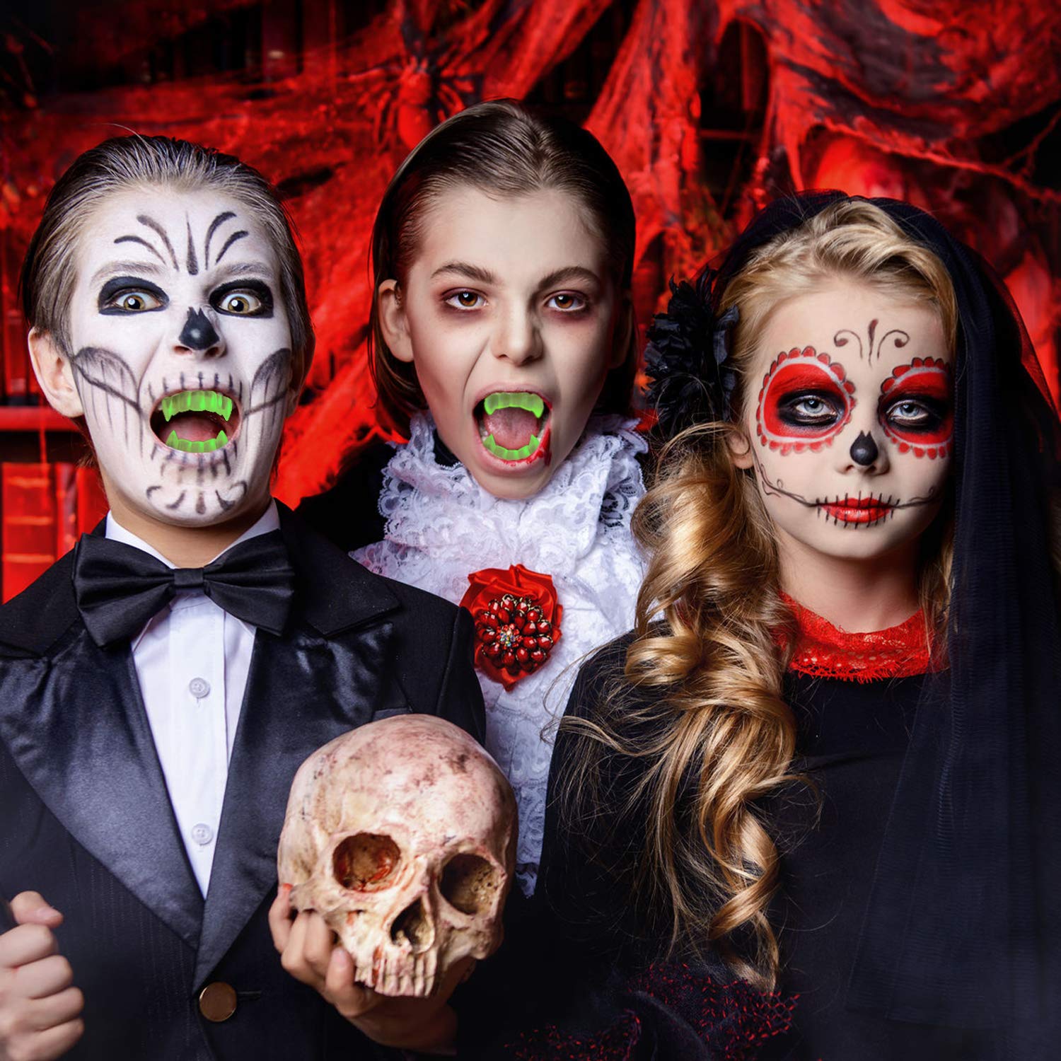 Dents De Vampire Pour Enfants - Accessoire Halloween, Carnaval, Déguisement - Taille Unique, Plastique Rouge-blanc