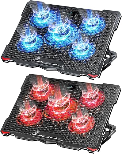 AICHESON Juego de 5 ventiladores azul y rojo para laptop con combinación de almohadillas de refrigeración ergonómicas múltiples alturas