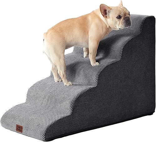 EHEYCIGA Escalones Curvos para Perros para Camas Altas de 57.97 cm de Altura, 5 Escalones para Perros Pequeños y Gatos, Escalones para Mascotas para