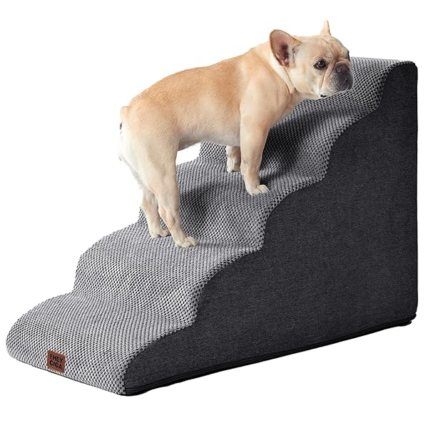 EHEYCIGA Curved Dog Stairs Ramp for High Beds 22.6" H, 5-Step Dog Steps for Small Dogs and Cats, Pet Stairs for High Bed Climbing, Non-Slip Balanced Pet Step Indoor, Grey