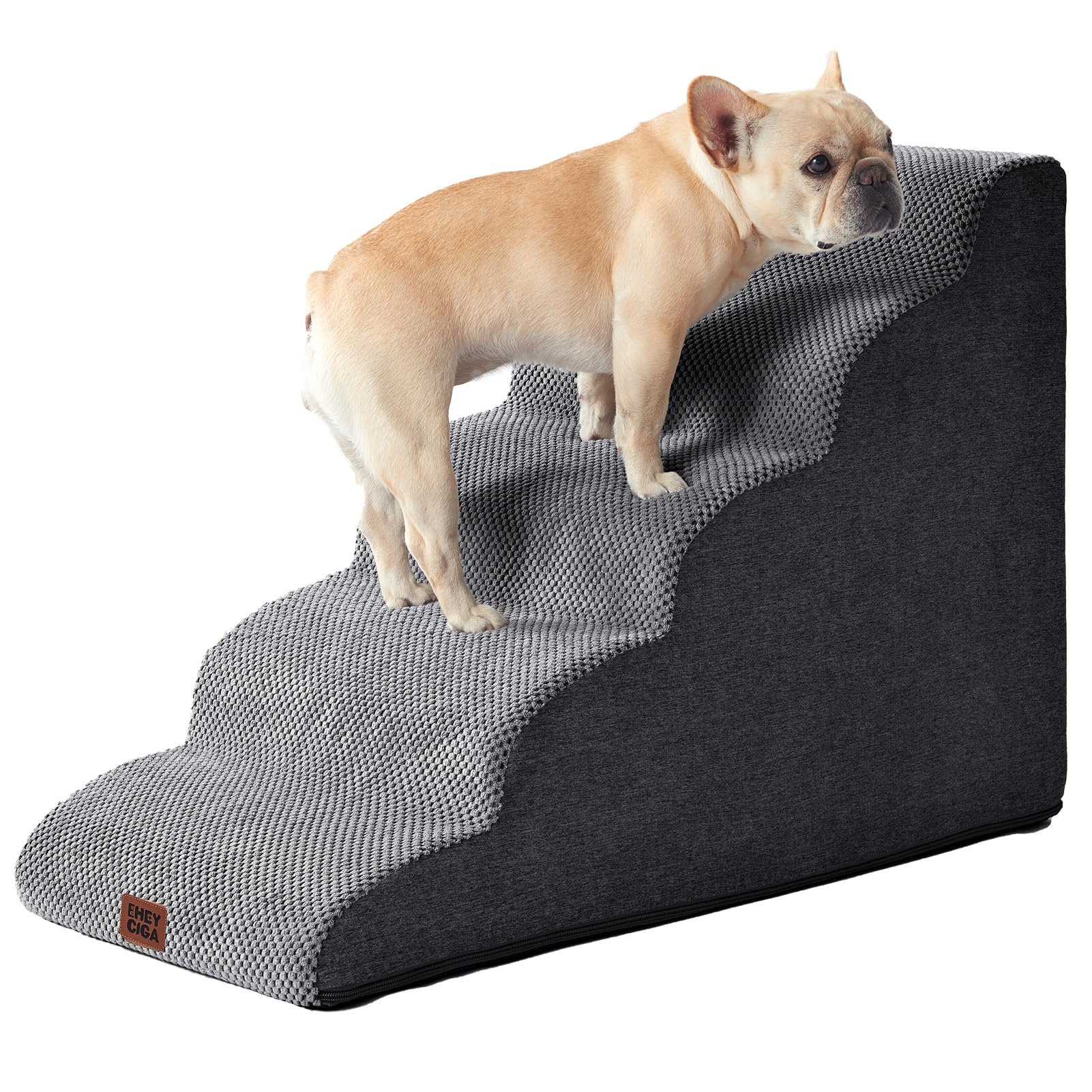 EHEYCIGA Curved Dog Stairs Ramp for High Beds 22.6" H, 5-Step Dog Steps for Small Dogs and Cats, Pet Stairs for High Bed Climbing, Non-Slip Balanced Pet Step Indoor, Grey