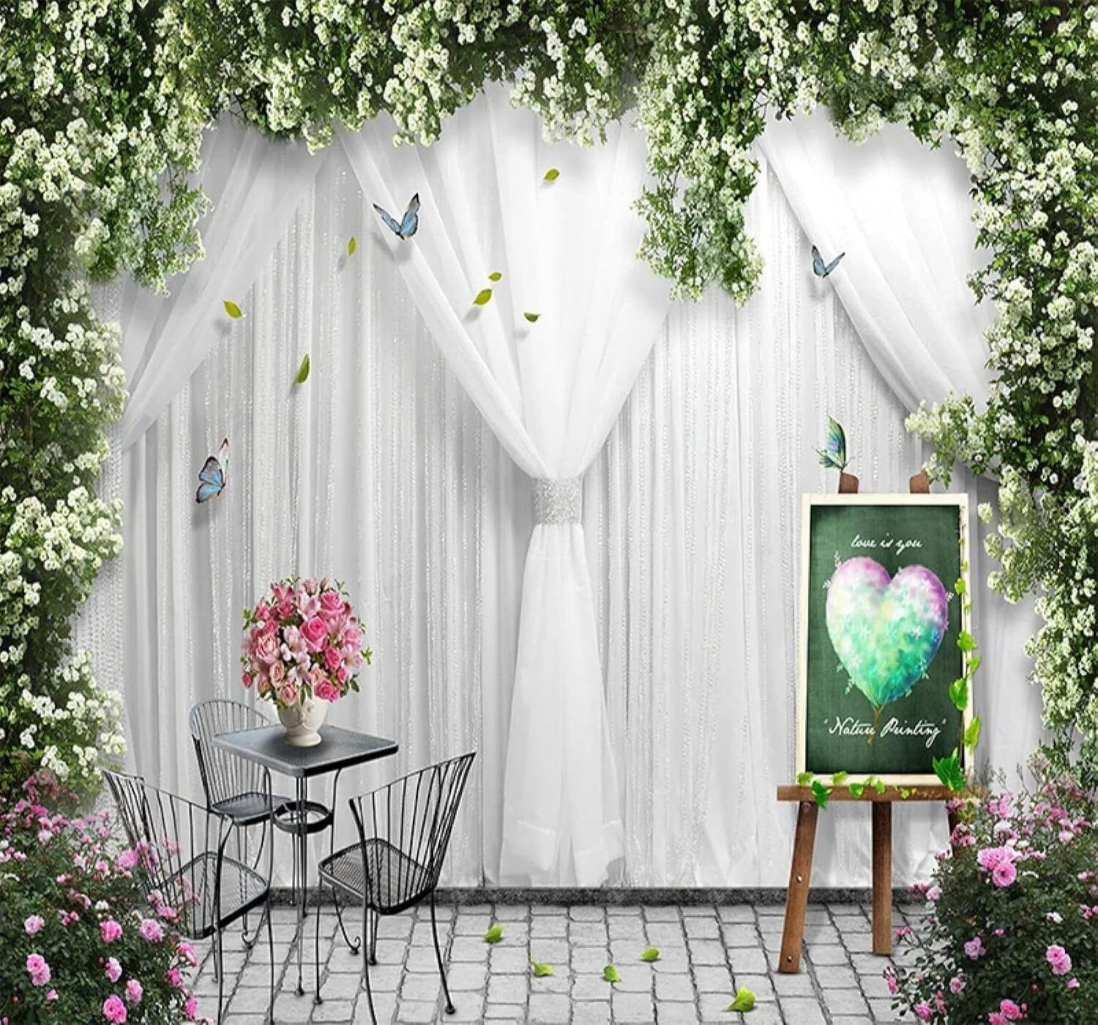 Tzxztt Elegant Butterflies Vines Wedding Photography Decoration Modern 3D Wallpaper Premium Textured Silk Neutral Tones Material Ideal for Living Room Bedroom-300cm×210cm