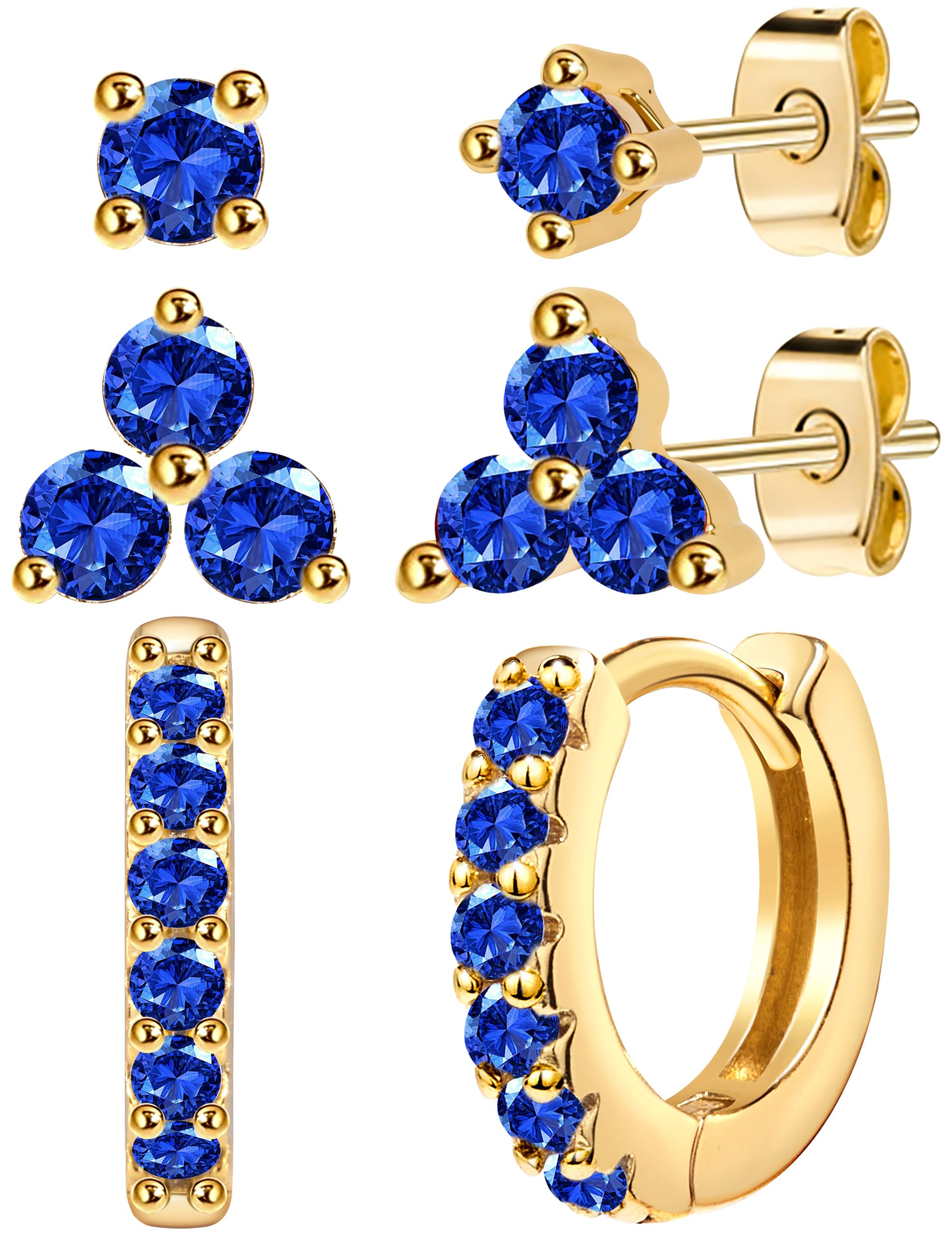 Dainty Gold Red Black Green Blue Pink Stud Earrings Stack for Women Hypoallergenic Cute Small Mini Cubic Zirconia Cartilage Earring Set for Multiple Piercing Earrings