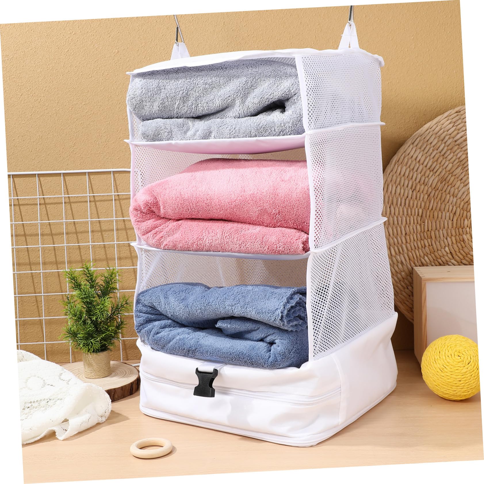 KOMBIUDA Organizer da Viaggio Sospeso Strati Sacchetto Bianco Piccolo per Riporre Vestiti e Accessori Portaoggetti Appendibile per Bagno e Valigia per Viaggio e Ottimizzato