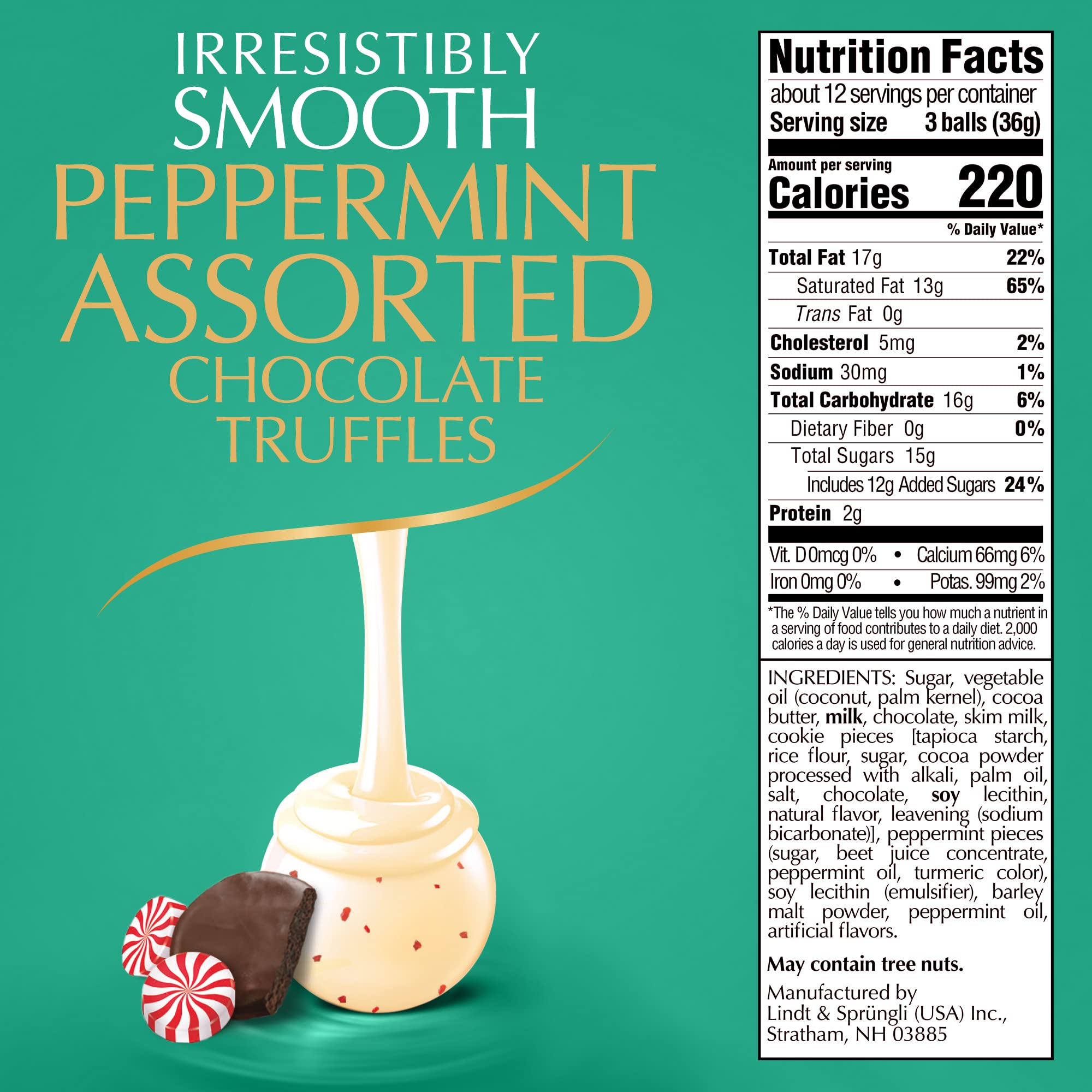 Lindt LINDOR Assorted Chocolate Candy Truffles, Chocolate with Smooth, Melting Truffle Center, 15.2 oz. Bag: Assorted Peppermint Chocolate Holiday Bag 15.2 Ounce (Pack of 2)