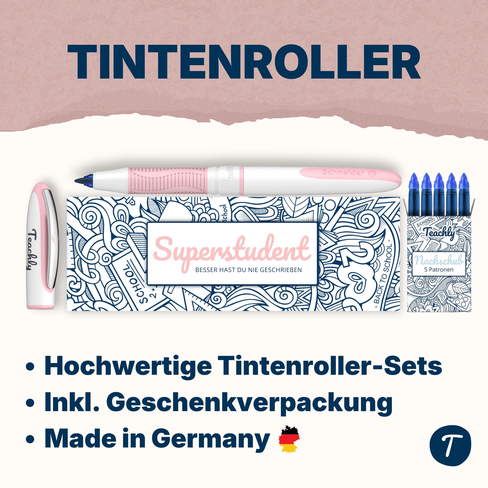 Teachly Superstudent Penna A Sfera Ricaricabile | Colori Menta, Rosa E Turchese, Tratto 0.6mm, Made In Germany - 2