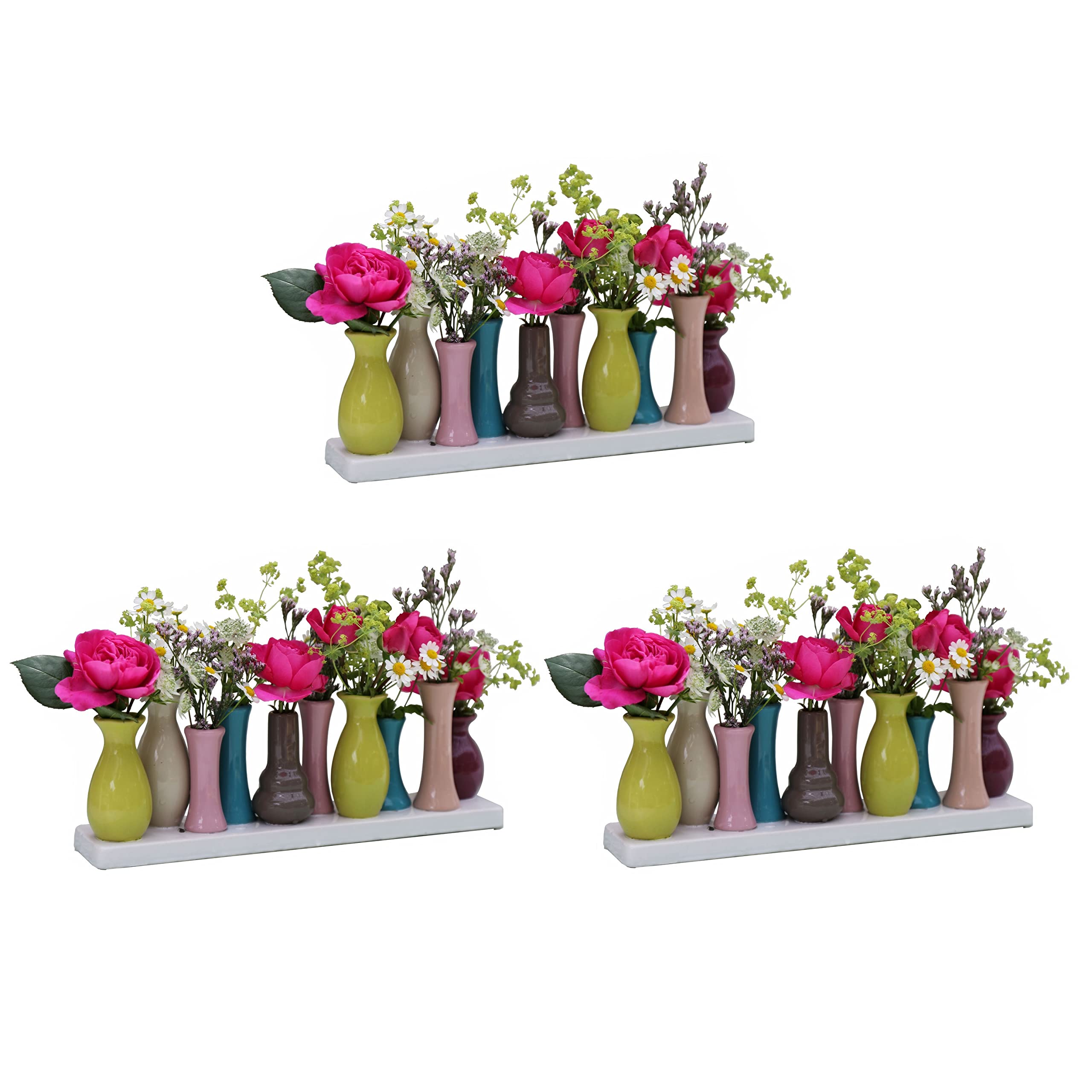 3er Set Keramikvasen – Bunte Mini-Vasen je 10 Stück (31×7×11 cm) – Skandinavische Handarbeit – Moderne Tisch- & Wohnungsdeko für Blumen & Geschenkideen