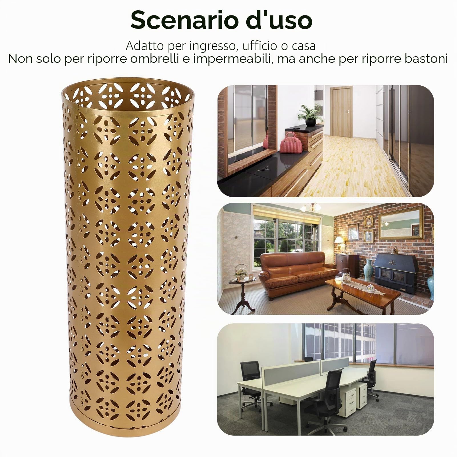 Pyhodi Portaombrelli, Portaombrelli in Metallo per Ingresso, Design Cavo Elegante e Compatto a Prova di Ruggine, Mantieni i Tuoi Pavimenti Asciutti e Ordinati con il Nostro (GOLD)