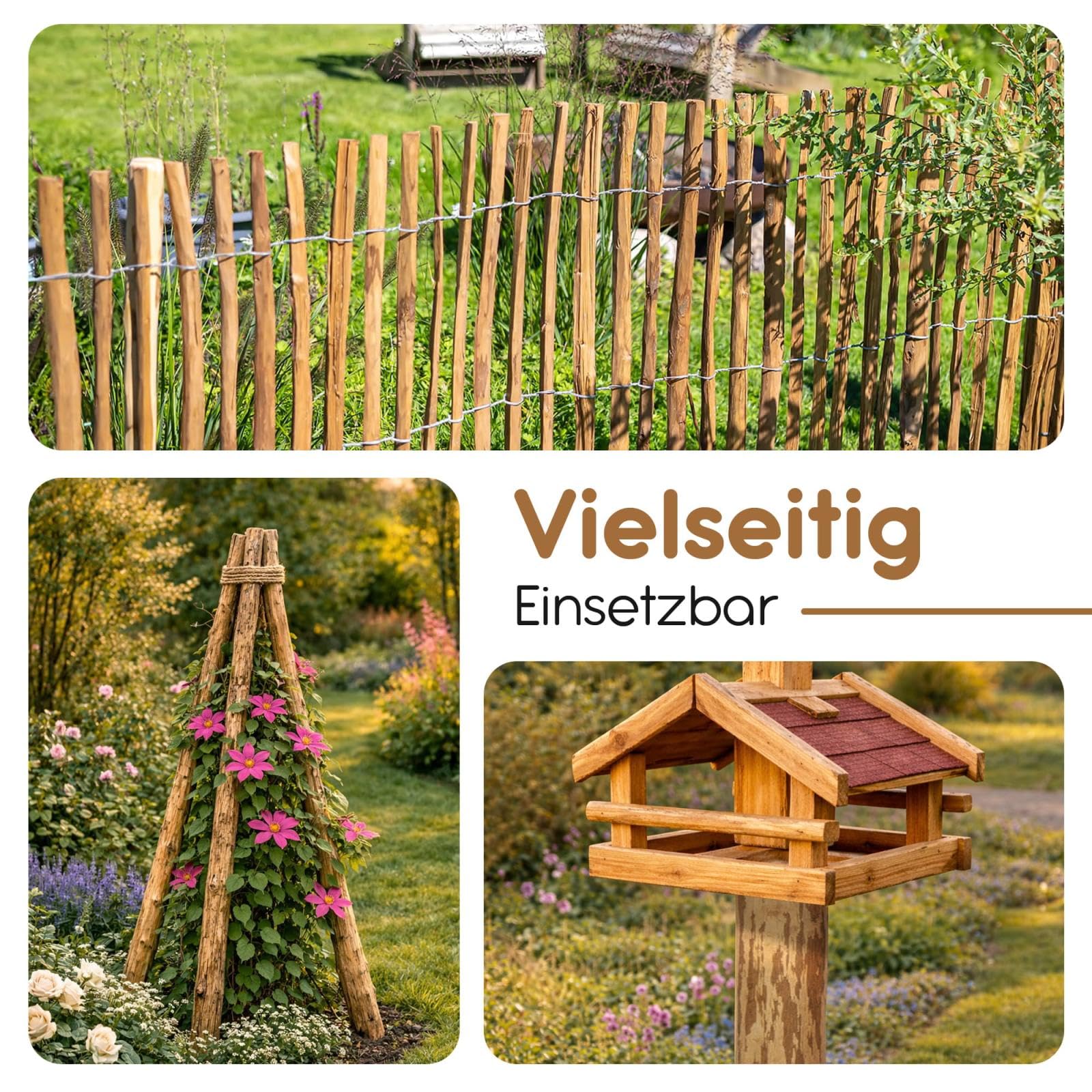 BooGardi Valla de avellana impregnada, longitud 90 cm, juego de 5 unidades, muchos tamaños, postes de madera redondos puntiagudos, postes de estacas para valla de estacas, postes de árboles