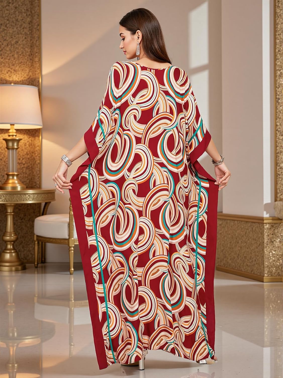 NFVNKJ Plus Size Mumu Dresses for Women - Boho Batwing Sleeve Caftan with Side Slits, Long Moo Moo Nightgown & Beach Cover Up - Image 6