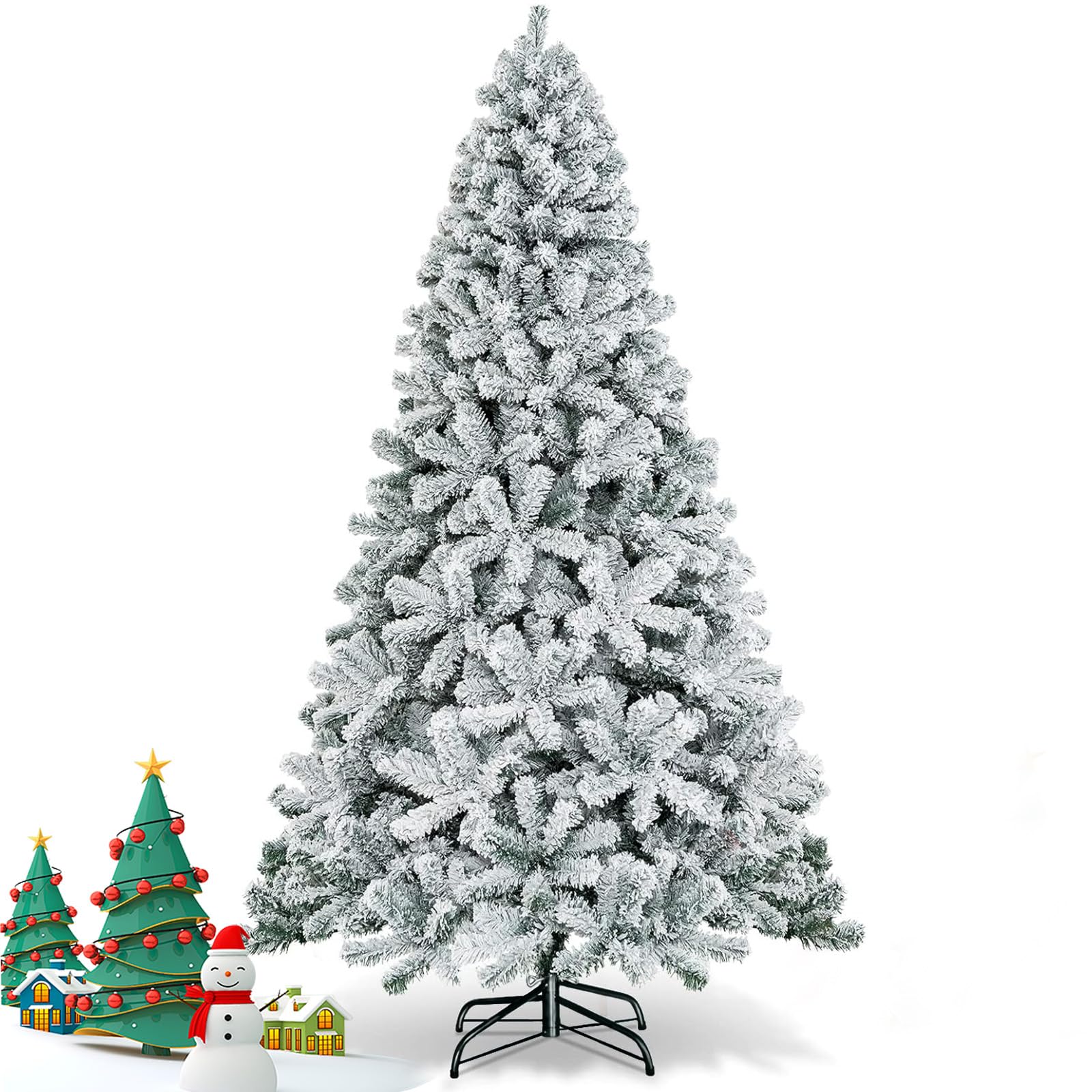 Flocked Christmas Tree 7ft,White Christmas Tree with 1200 Branches & Snow,Holiday Xmas Tree Quick Assembly,Metal Hinges & Foldable Base Suitable for Home and Office Christmas Decorations 6.9FT