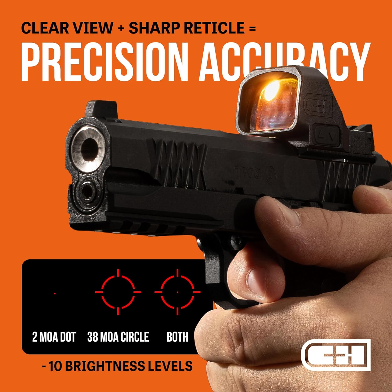 C+H COMP Micro Red Dot Sight for Pistol | RMR Red Dot Footprint | Shake Awake Red Dot Reflex Sight for Pistol | 3 MOA or Multi-Reticle Options