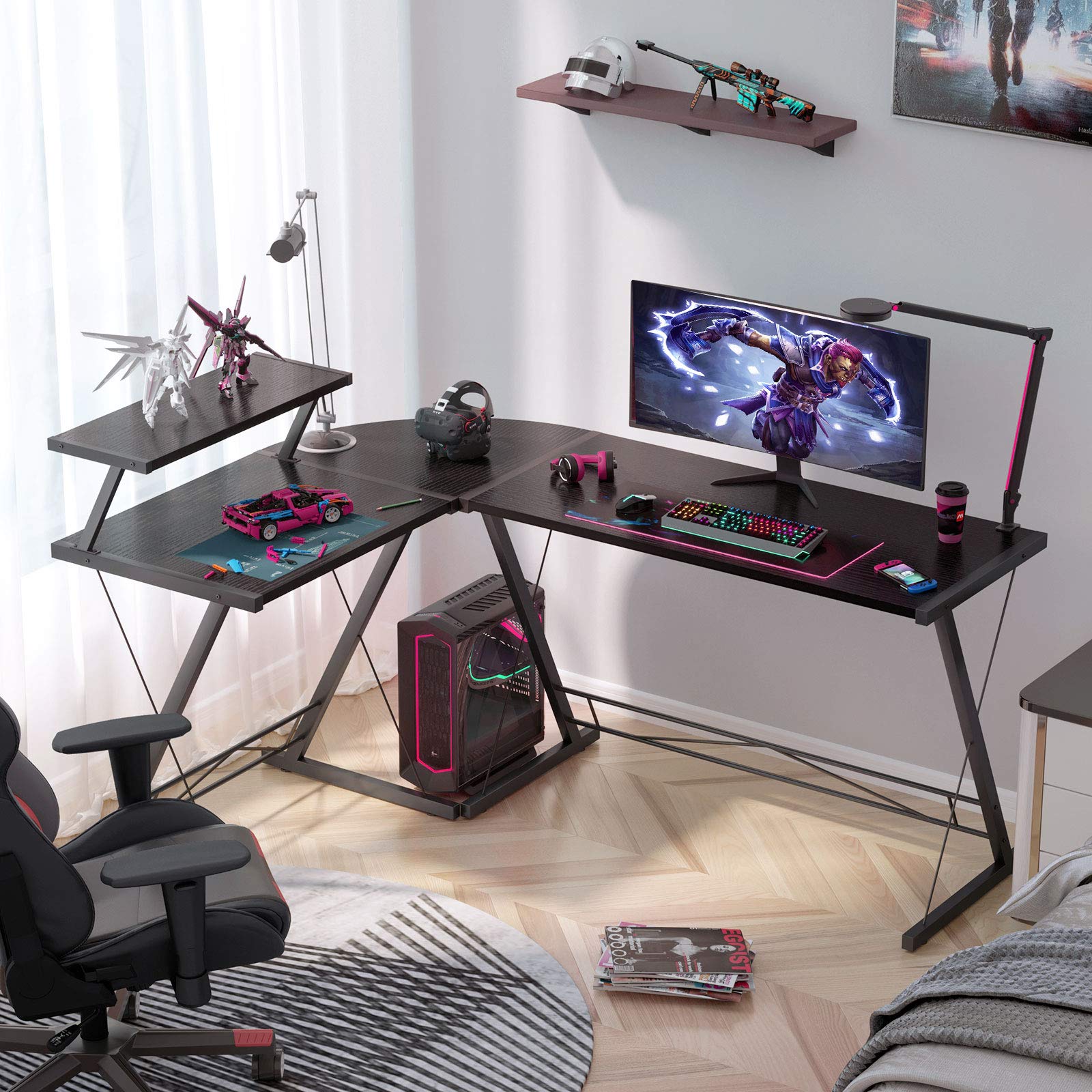 Coleshome 61" Super Large L Shaped Desk Gaming Desk, L Desk Computer