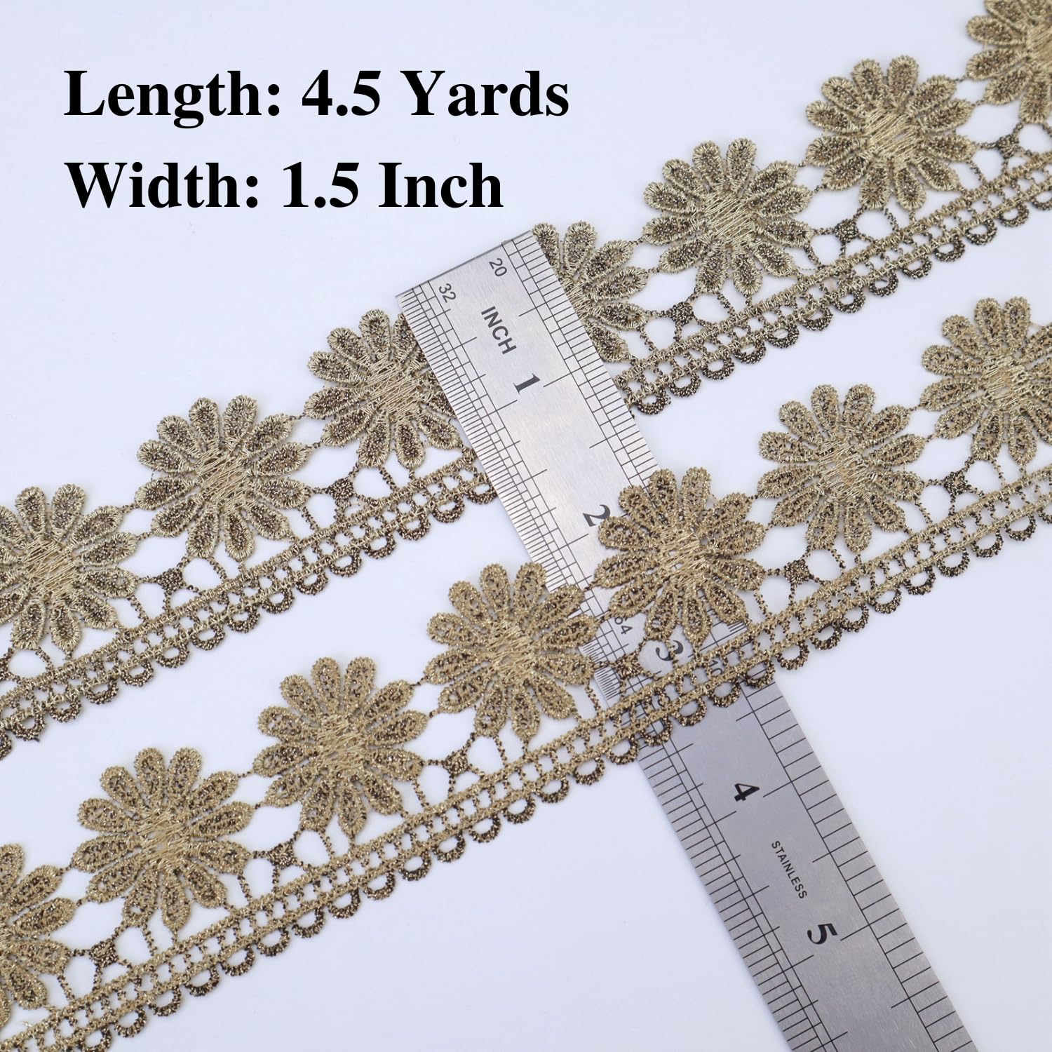 Gold Embroidery Lace Trim Ribbon - 0.5 Inch X 4.8 Yards Metallic Sewing Craft Supply