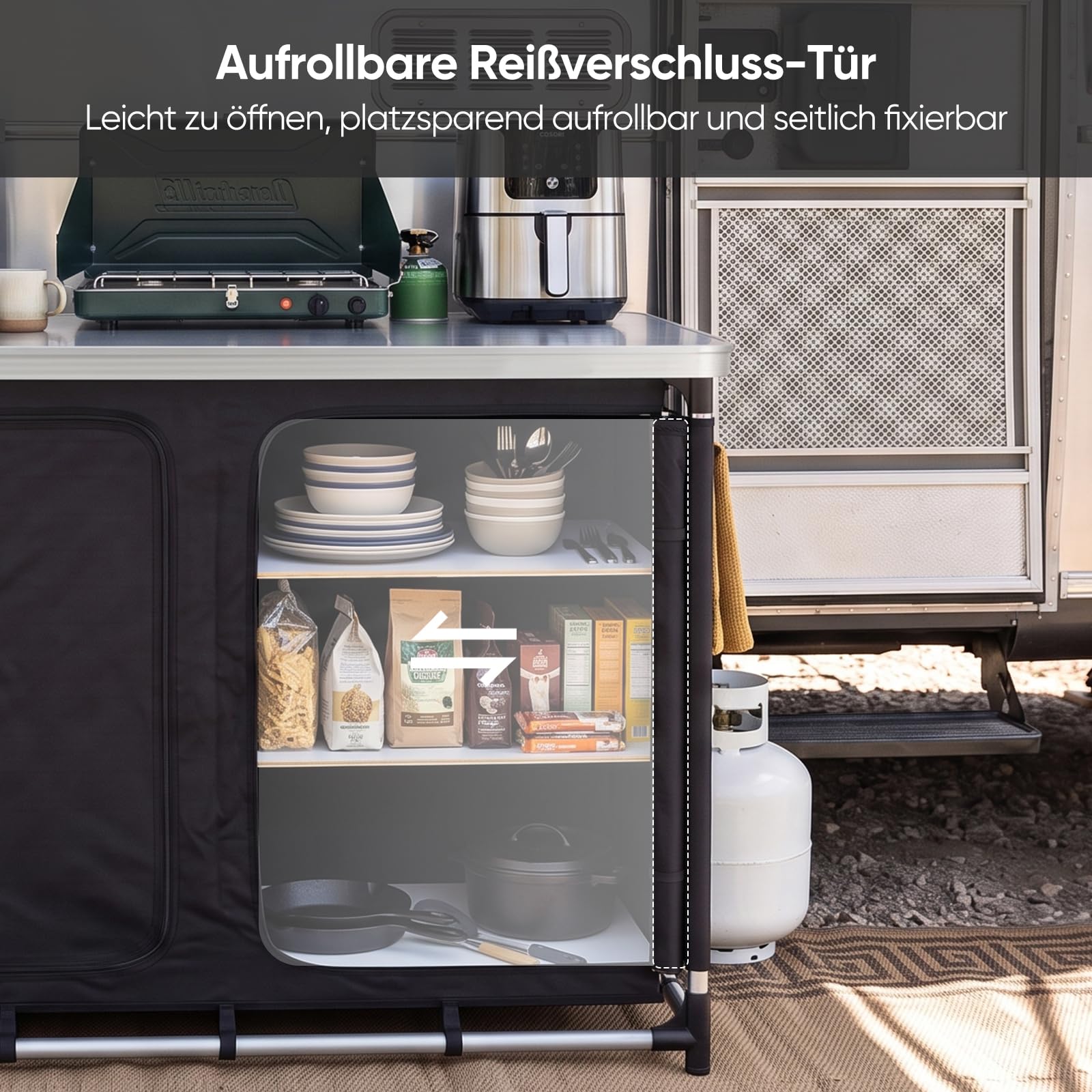Sekey Campingküche Faltbar Campingschrank mit Aluminiumgestell, Tragetasche
