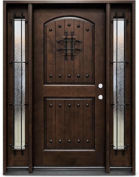 Exterior Wood Door with Speak Easy Pre-Hung Pre-Finished Entry Door with 18 Inch Sidelights KAMCD- Lefthand Swing 36x80