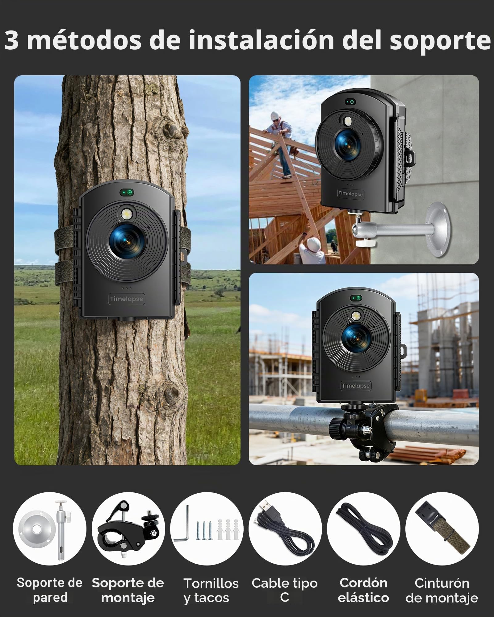 Cámara Timelapse para Exteriores con Tarjeta de 64 GB, 1080P AVI Videos y Fotos Time Lapse Camera de Grabación de 180 Días, Cámara de Lapso de Tiempo con Posicionamiento IR para Construcción, Plantas