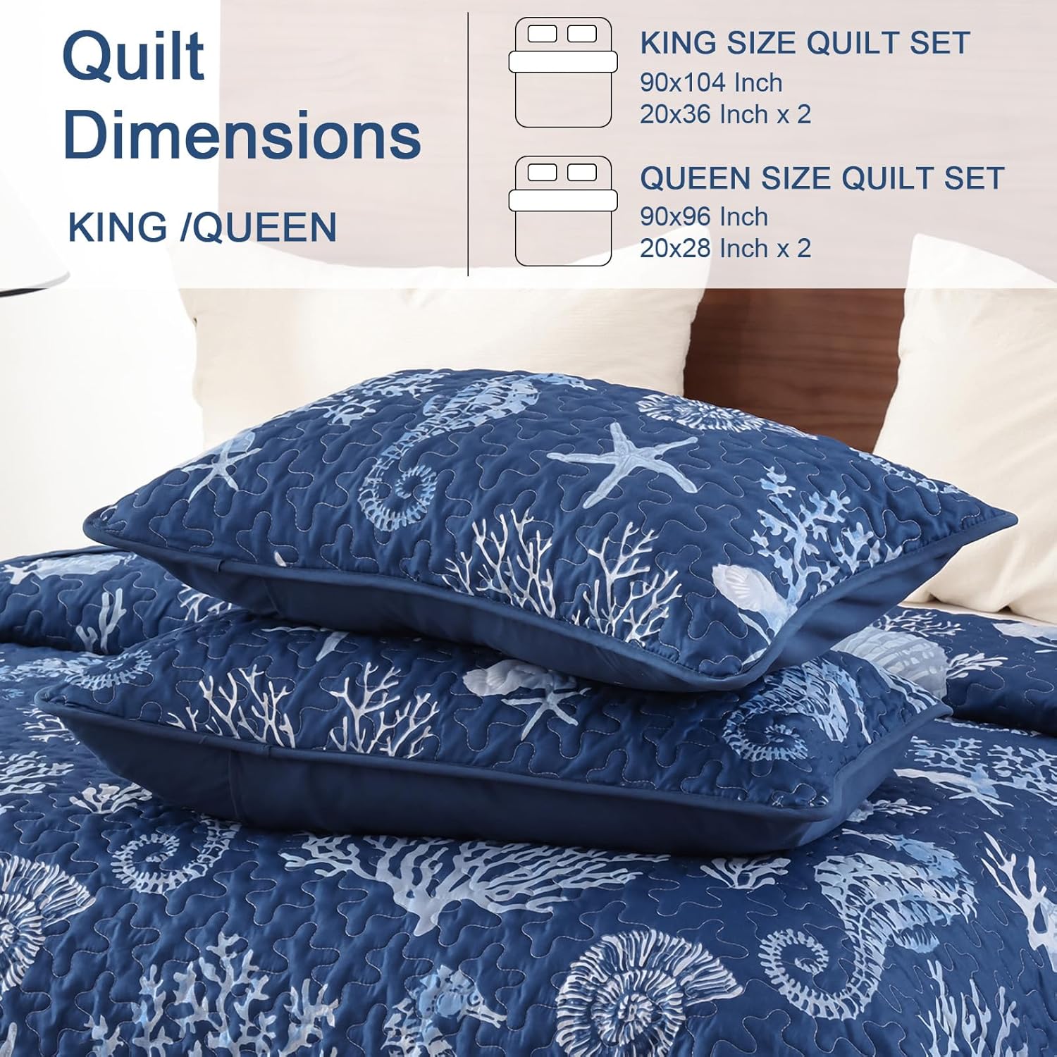 Coastal Quilt Set Queen Size 3 Piece, Summer Beach Blue Theme Quilts with Pillowcases Microfiber Ocean Bedding Set Nautical Bedspreads Coverlet Lightweight Comforter for All Season - Image 7