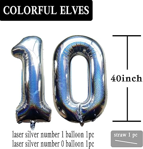 Miniatura 2 de Globos láser plateados con el número 10 de 40 pulgadas, globos gigantes de papel de aluminio de Mylar para 10 cumpleaños, aniversario, eventos,
