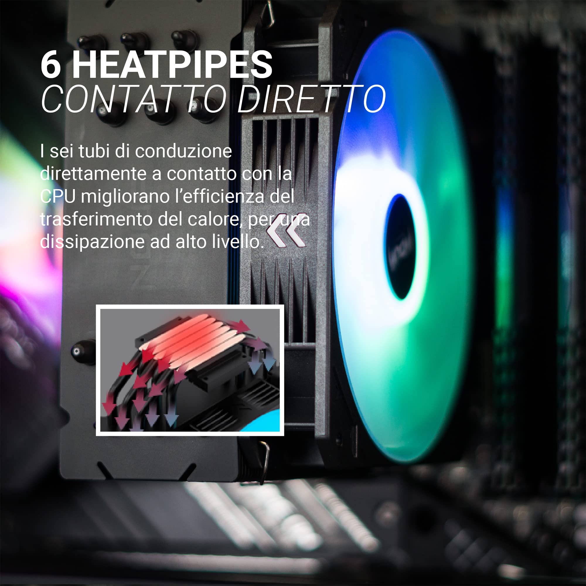 Noua Arcade ARGB Dissipatore di Raffreddamento per CPU TDP 180W 6 Tubi di Calore a Contatto Diretto e Ventola PWM Addressable 5V ADD RGB da 120 mm Compatibile LGA 1200 115x 1366 AM4 AM3 AM2