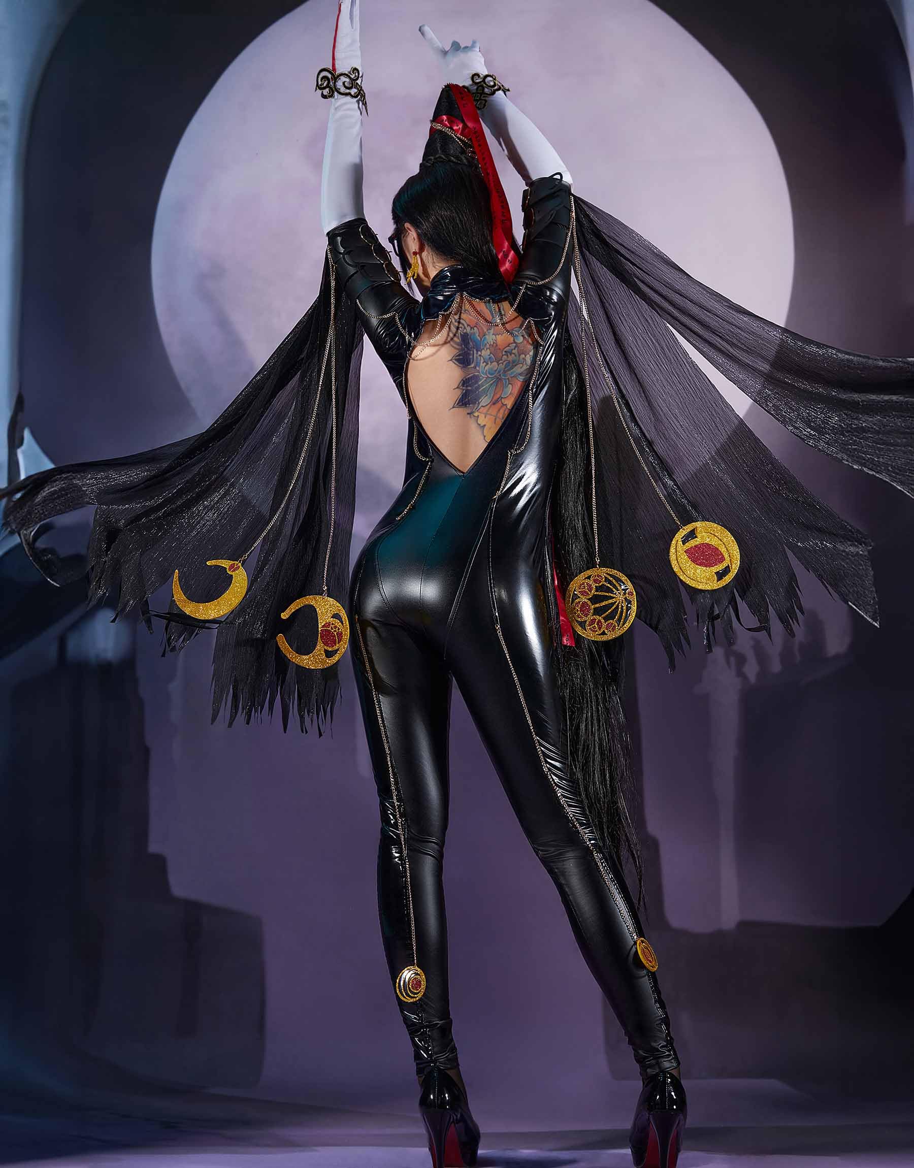 miccostumes Women's Costume Witch Cosplay Backless Bodysuit Gloves with Chains and Socks: Medium