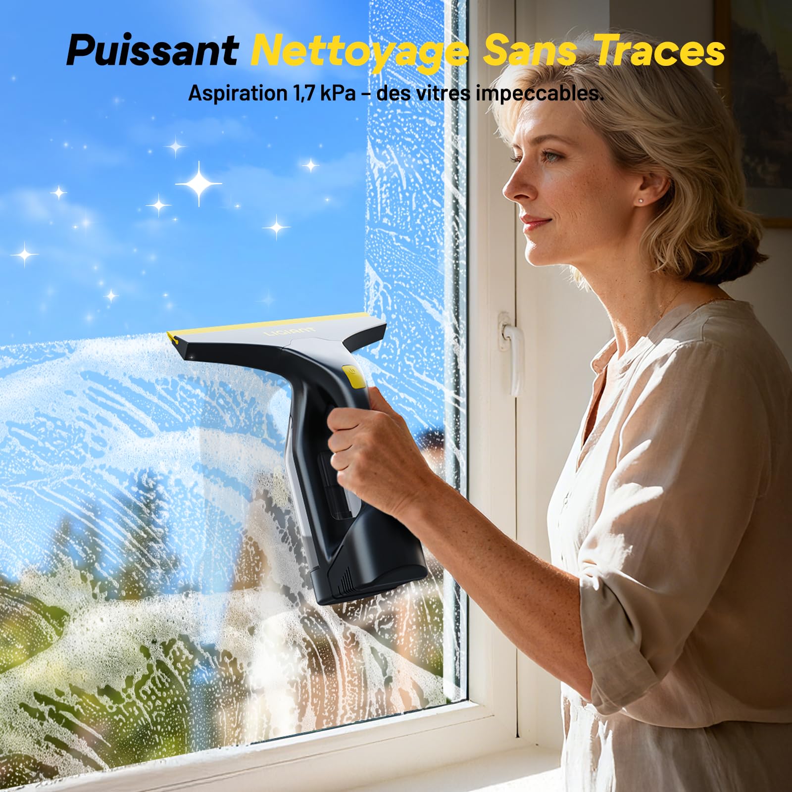 LIGIANT CL03A Nettoyeur de Vitre, Autonomie 60 min, Buse 280 mm, Flacon Spray et Chiffons en Microfibre, Recharge Type-C, Léger 700 g, Pour Vitres, Carrelages, Miroirs et Douche