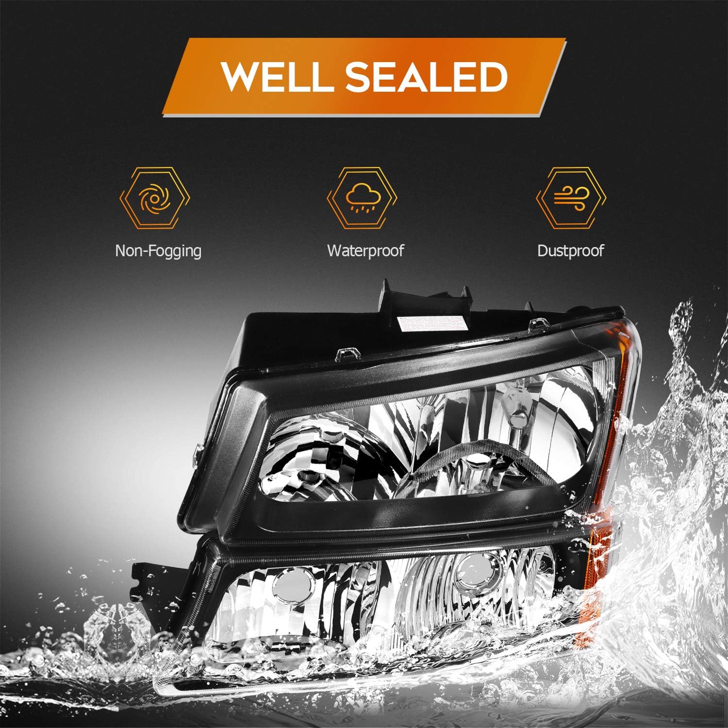 Headlight Assembly for Chevrolet Avalanche 1500/2500 2003-2006 Black Housing Amber Reflector Clear lens Driver and Passenger Side Headlamp(Without Body Cladding)