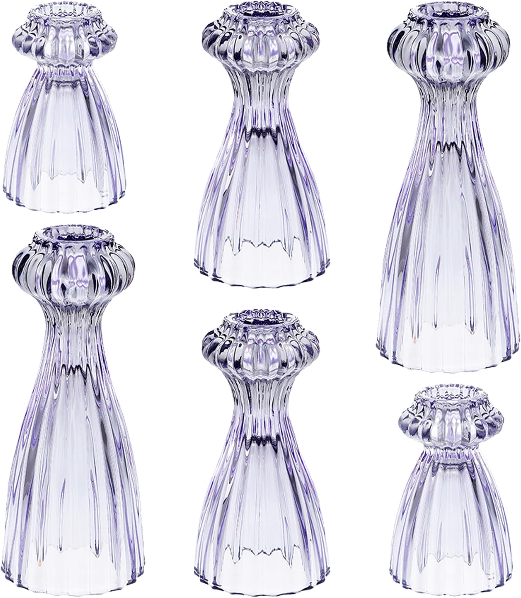 Lysenn Glass Candle Stick Holder Set of 3 – Premium Taper Candle Holders for Romantic Ambiance - Candle Sticks Holder Decor for Special Occasions - Purple