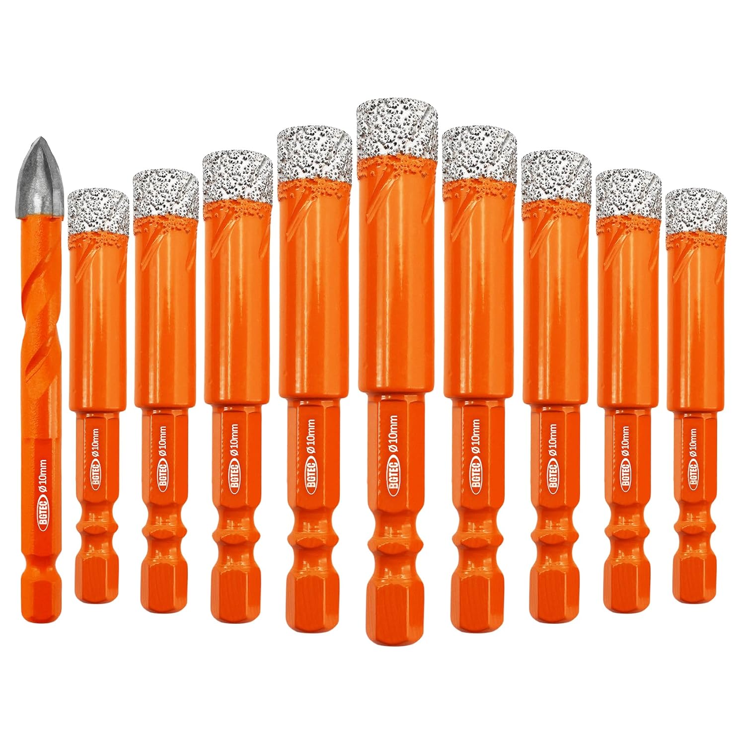 BGTEC Diamond Drill Bits Set Core Drill bit with Quick Change Hex Shank, 10pcs 1/4"" Tile Drill Bit for Ceramic Tile Porcelain Tile Marble Granite, Orange