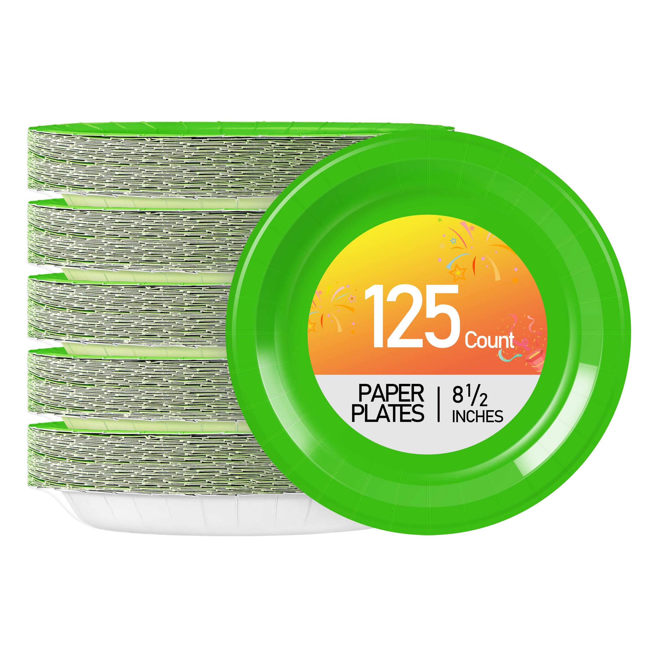 Birthdayparties Grass Green Disposable Paper Plates 8.5 Inch,Round 8 1/2 inch Paper Plates Dinner Plates Great for Party, Dinner, Picnic or Special Events,125PCS