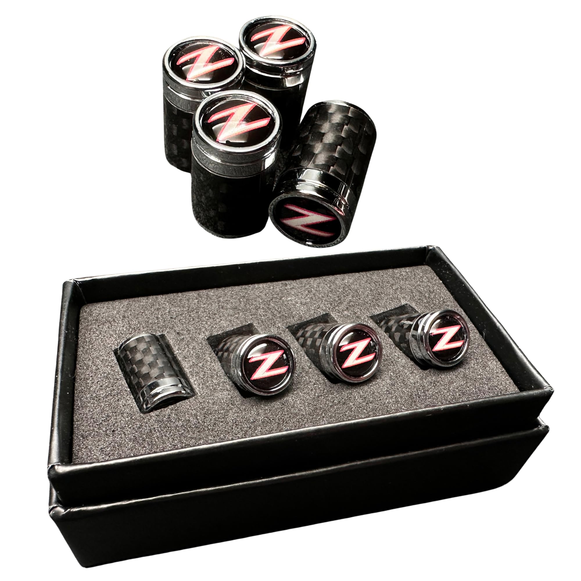 PRO SPEC IMPORTS - Z Logo Carbon Fibre Tire Valve Stem caps for Nissan Fairlady Z3 350Z, Z32 300ZX, Z34 370Z, RZ34 400Z, Z31, 240Z, 260Z, 280Z, Wheel tire, Accessories, Gift Box