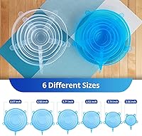 Vista 7 de Tapas elásticas de silicona, tapas reutilizables de silicona para recipientes de silicona sin residuos para sobras de alimentos, tazones de frutas