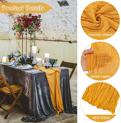 Miniatura 2 de 6 piezas de tela de gasa de 10 pies, color mostaza, camino de mesa de tela de gasa bohemio, camino de mesa rústico transparente para boda,