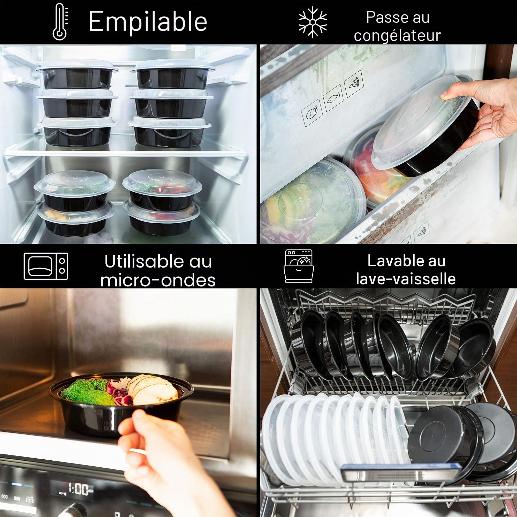 Igluu Meal Prep Boîtes Repas Rondes (Lot de 30) 1 Compartiment – 828ml | Réutilisable, empilable, peu encombrant – Micro-ondes, congélateur, lave-vaisselle – Sans BPA