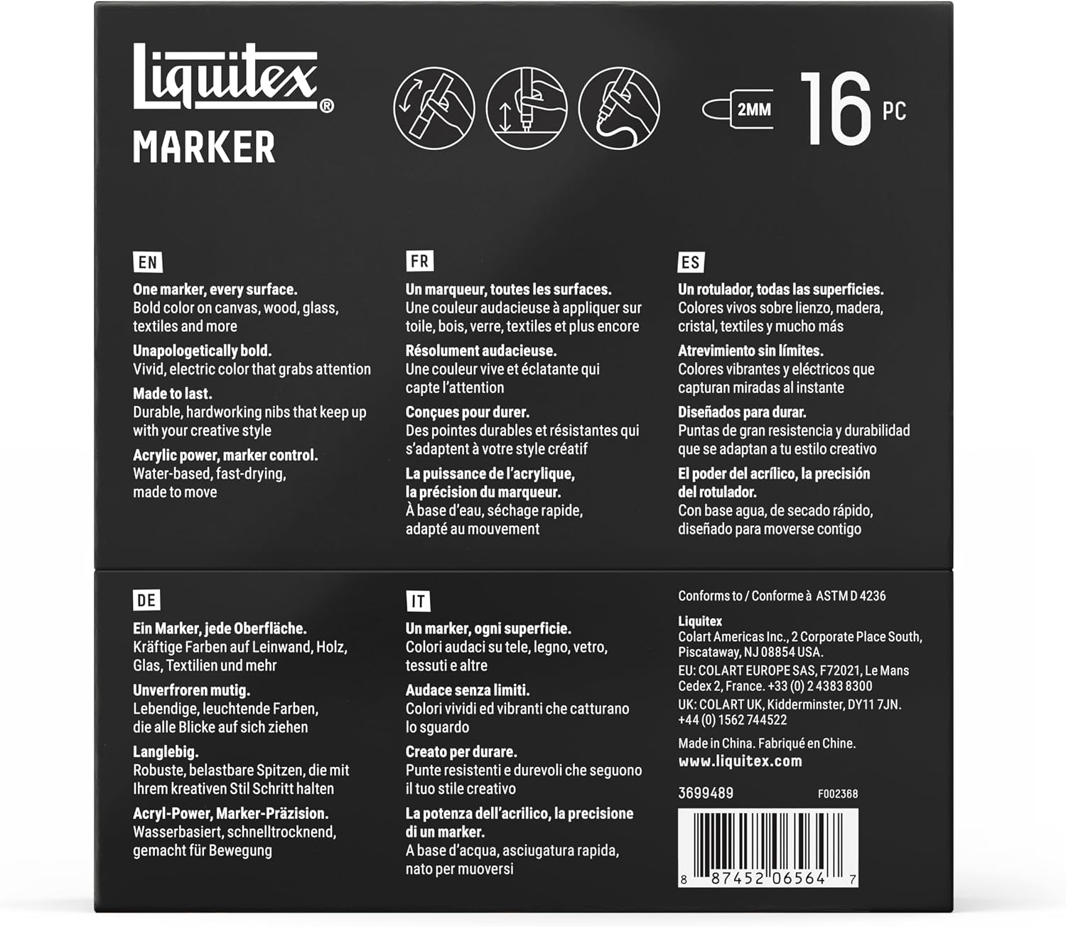 Liquitex Acrylic Paint Markers, Set of 16, Expression Colors, 2mm Nibs