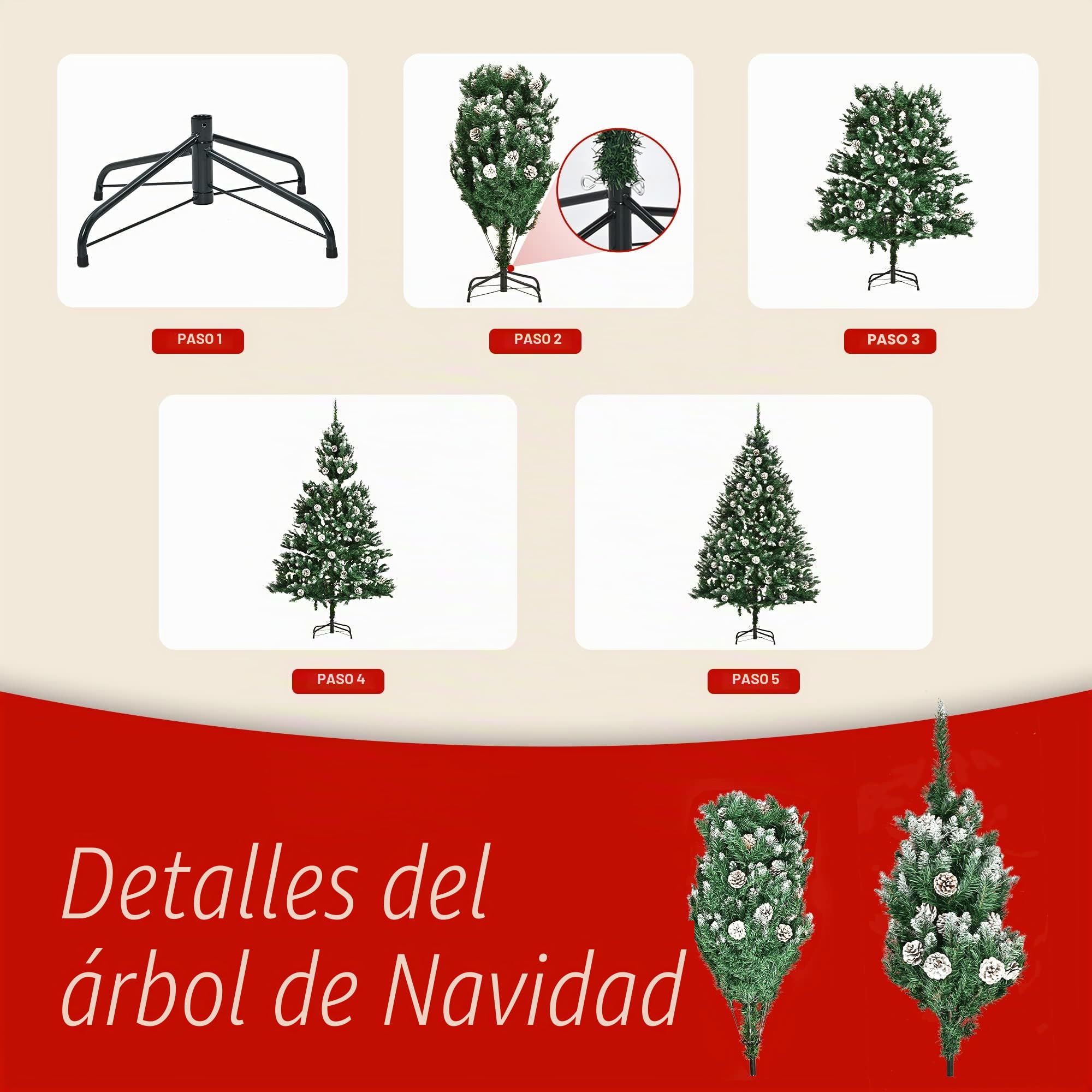 GIGALUMI de Árbol de Navidad Artificial Plegable 120 cm/4 pies, retráctil, con Nieve y piñas Reales, para decoración de Interiores