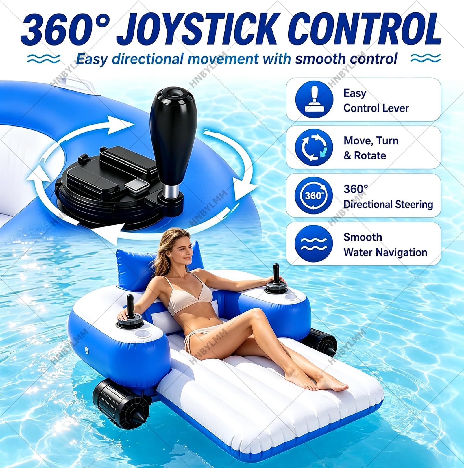 Materassino gonfiabile motorizzato per adulti - Lettino da piscina motorizzato a doppio motore, con joystick e portabicchieri, portata fino a 150 kg; per feste, spiaggia e relax estivo
