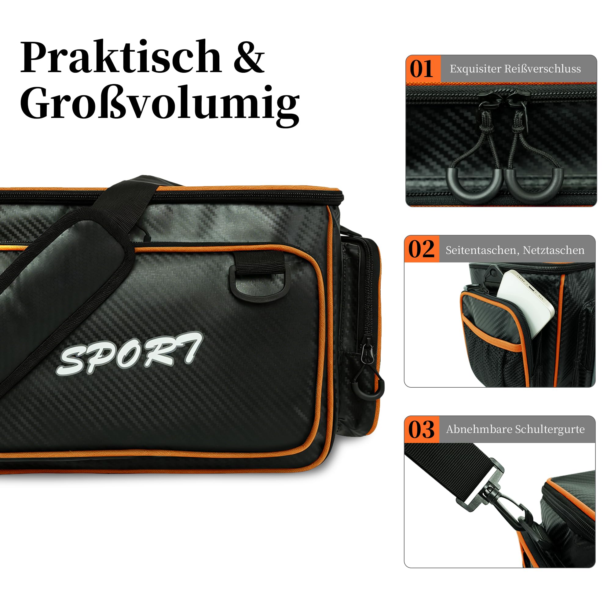 AUMTISC Borsa da pesca espandibile pesca impermeabile grande capacità, borsa da pesca borsa da pesca accessori (arancione)