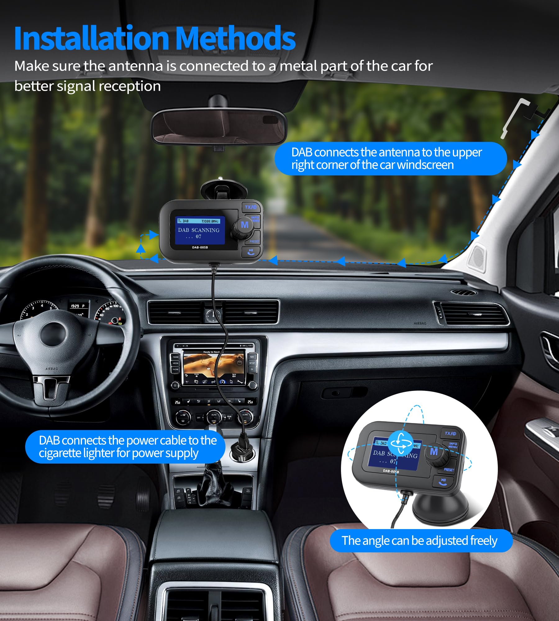 DeeprBlu DAB Adapter für Autoradio, 2.3" DAB Plus Radio Auto FM Transmitter DAB+ Digitales Radio Adapter mit Bluetooth Freisprechanruf,Autoradio Bluetooth DAB+Aux Out+USB KFZ Ladegerät+TF Musikplayer