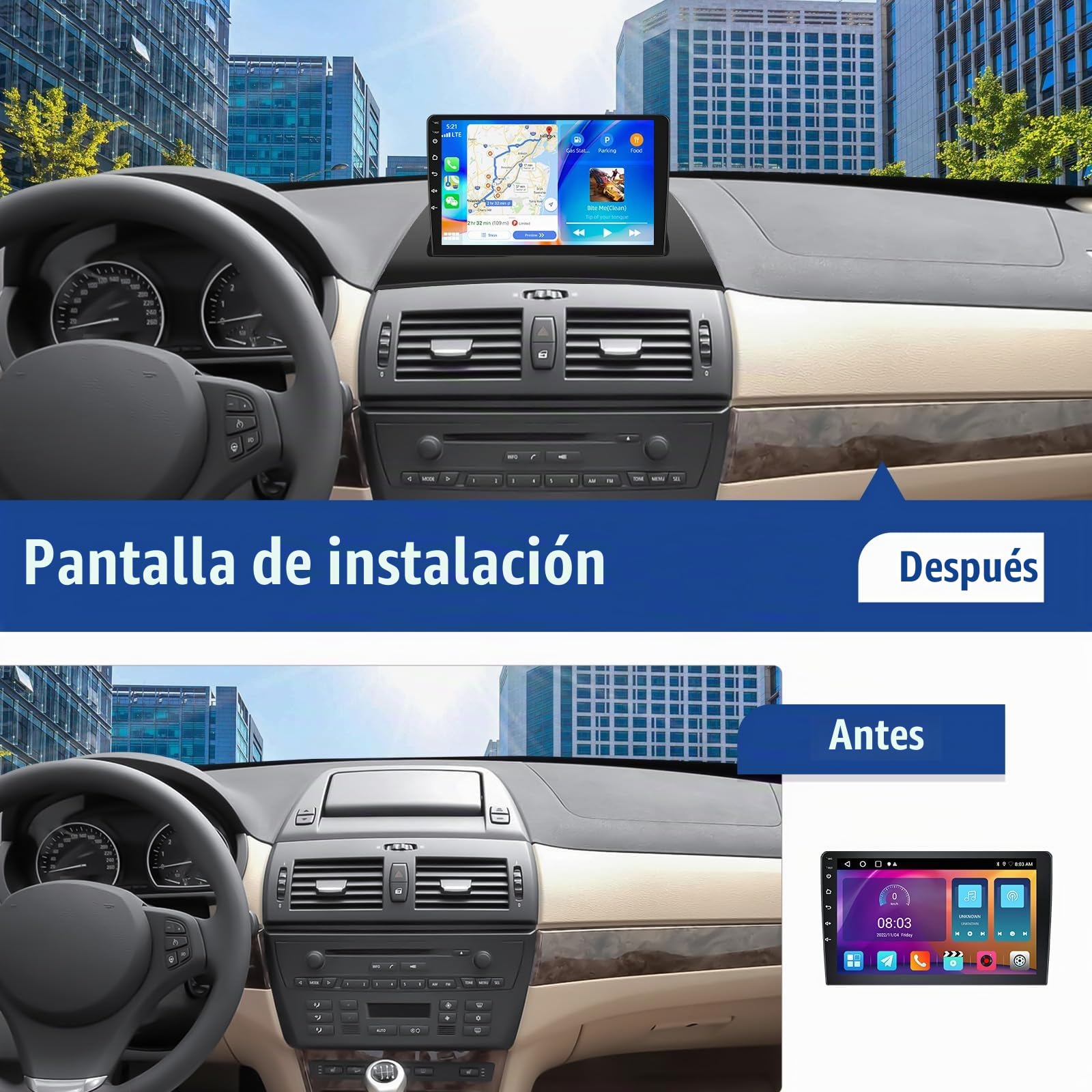 SIXWIN 2+64G Android 13 Radio Coche para BMW X3 E83 (2004-2012) con CarPlay&Android Auto&Mirrorlink,9 Pulgadas Pantalla Táctil con WiFi/GPS/Bluetooth/FM/RDS/USB/Mando en el Volante con Cámara