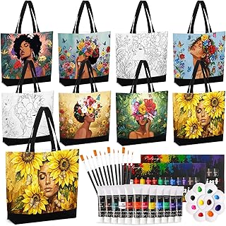 Shinylin 8 Set Pre Drawn Canvas Bags Set Paint and Sip Kit for Adults Fl...