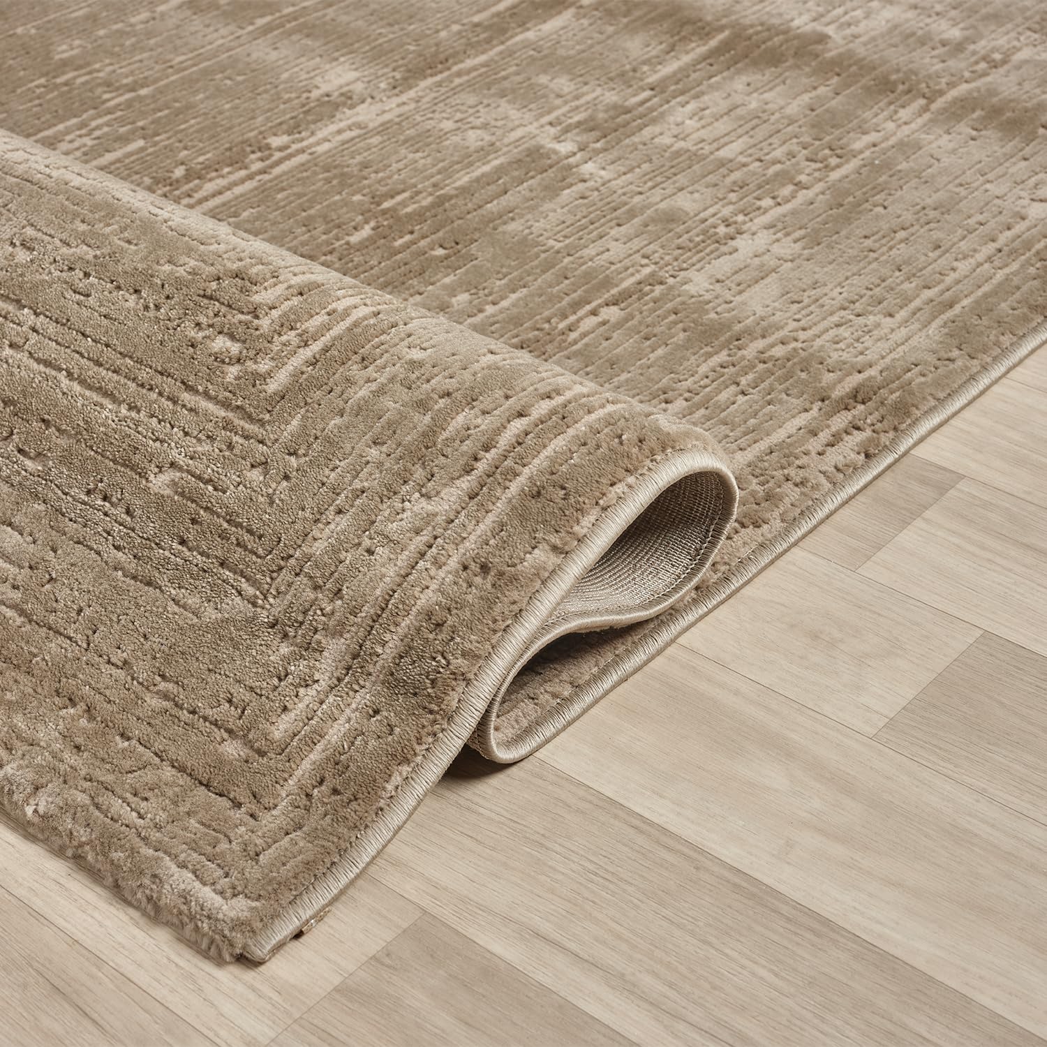VIMODA Teppich Wohnzimmer Schlafzimmer Modern Hoch&Tief Bordüre Qualitativ 3D Effekt,Farbe:Beige;Maße:80x150 cm