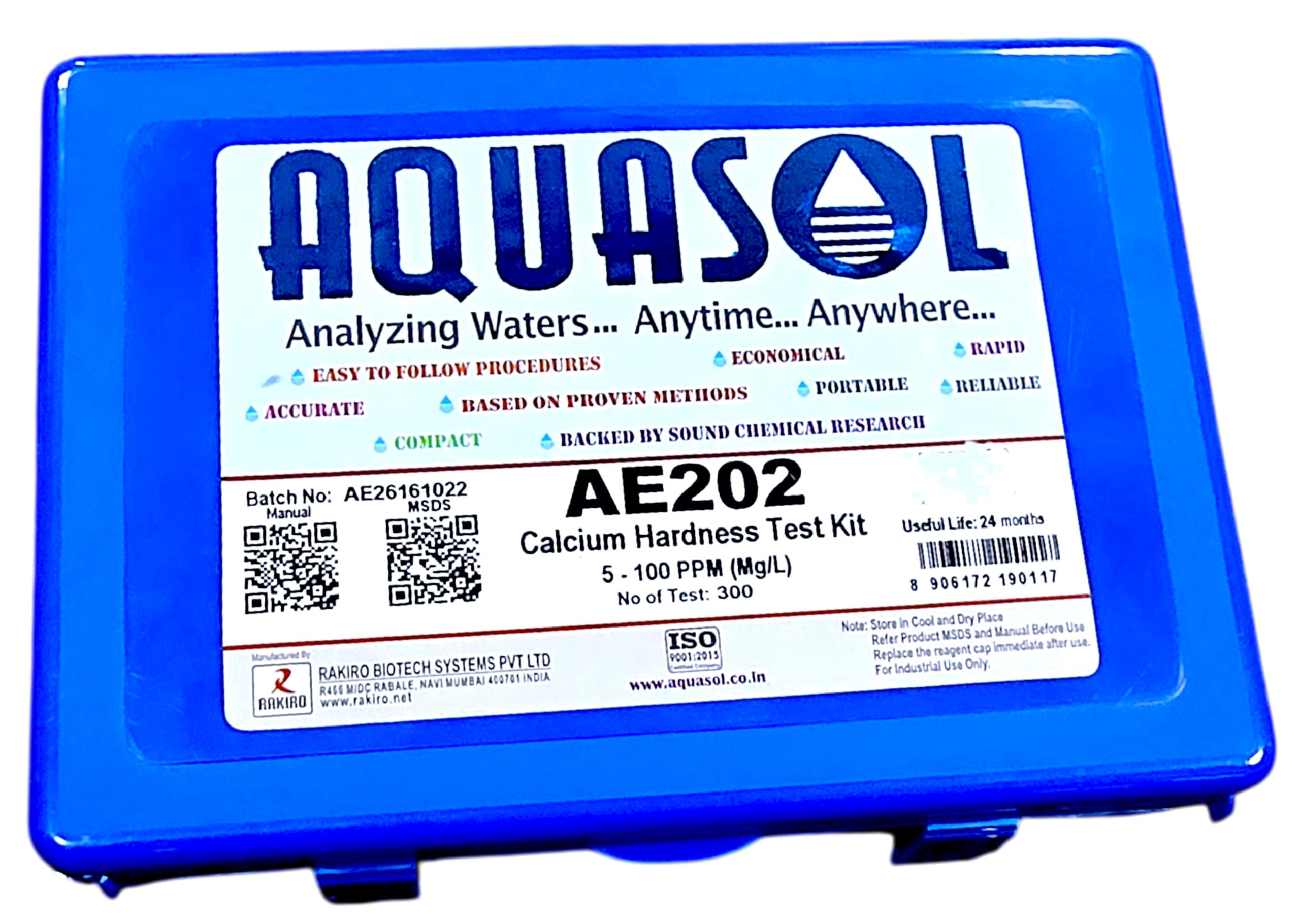 AQUASOL AE202 CALCIUM HARDNESS TEST KIT 5 to 100 PPM (Mg/L) 300 Tests-image-23
