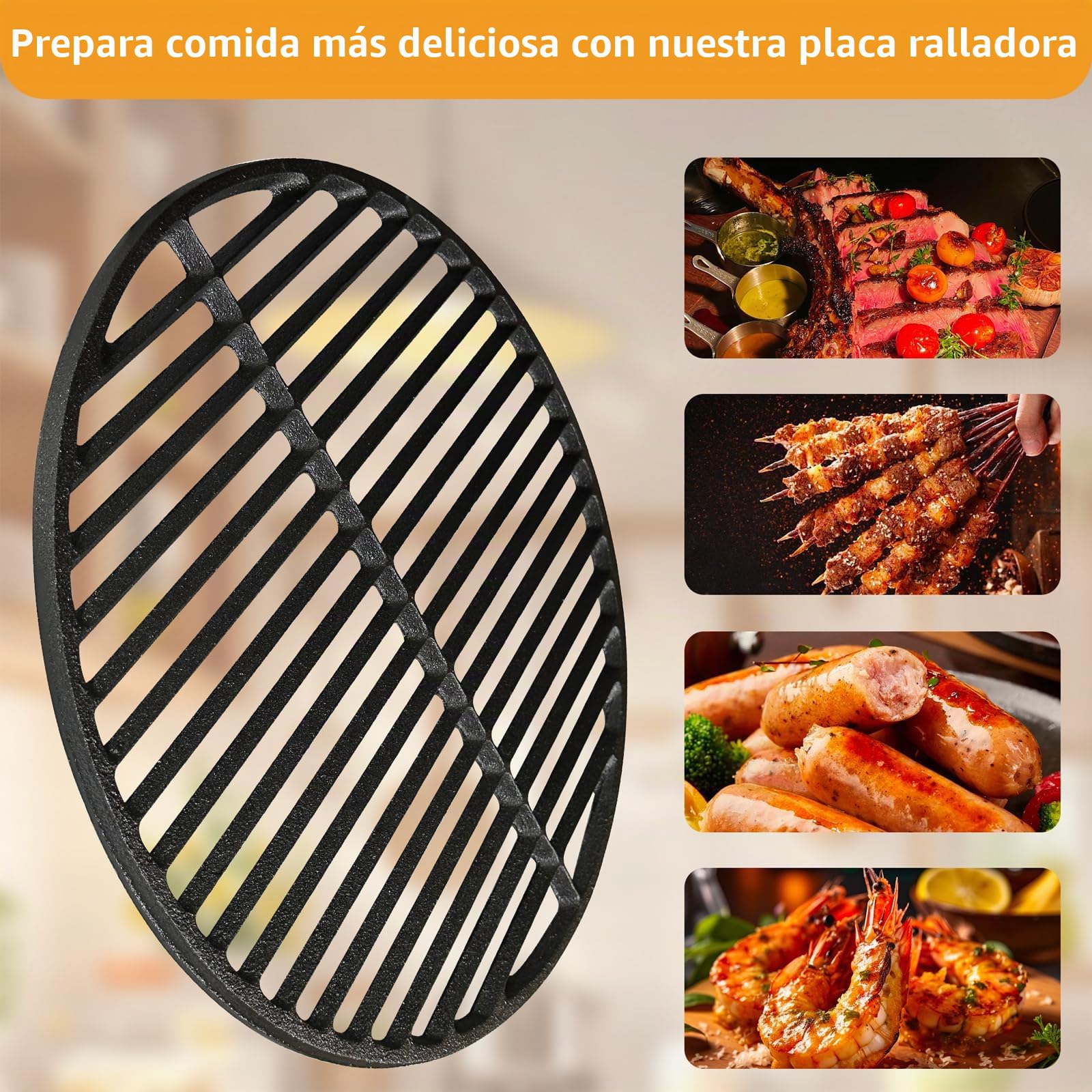Parrilla de hierro fundido, placa de parrilla para parrilla redonda de hierro fundido, parrillas de carbón y gas, parrilla de 37,5 cm, cocción negra para parrilla resistente como reemplazo