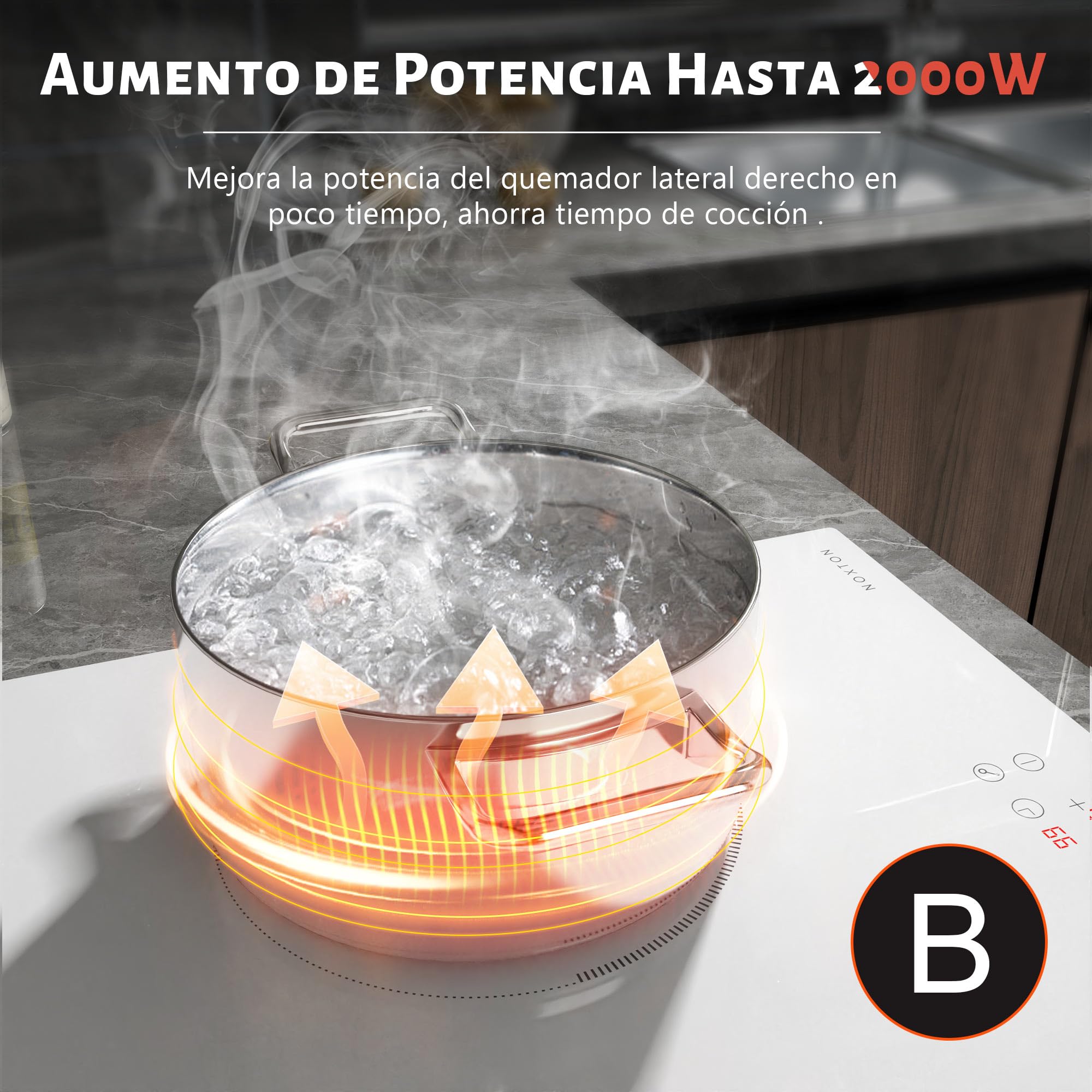 NOXTON Placa de Inducción Blanca 3 Fuegos, 60 cm, con Enchufe | NOXTON unción de Boost, Control táctil, Temporizador, Bloqueo de Seguridad, Apagado Automáti, 220 V - 240 V, 3500 W