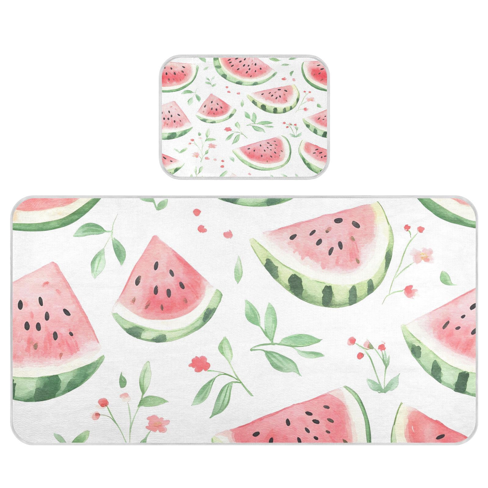 Bolaz Summer Sleeping Bed Pad, Watermelon Leaves Pattern Cooling Mattress Set Breathable Bed Mat Ice Silk Mat + Pillow Cover for Toddler Boys Girls