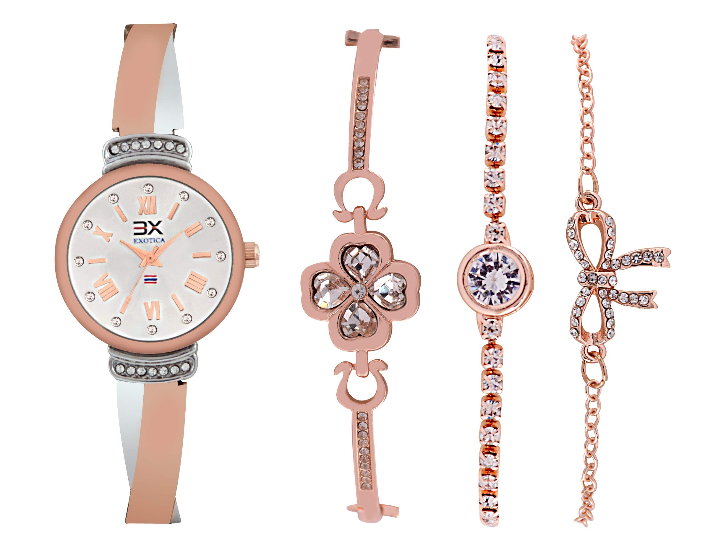 Exotica Fashions Womens Swarovski Crystal Accented Texture Bangle Analogue Watch and Bracelet Set, Pack of 4 (B08DNJ6RJK) Amazon Price History, Amazon Price Tracker
